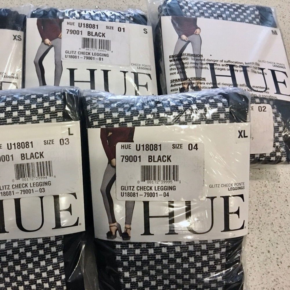 (NWT) Hue Women's Black Metallic Check Ponte Stretch Legging Sizes XS/M/L/XL - Picture 2 of 10